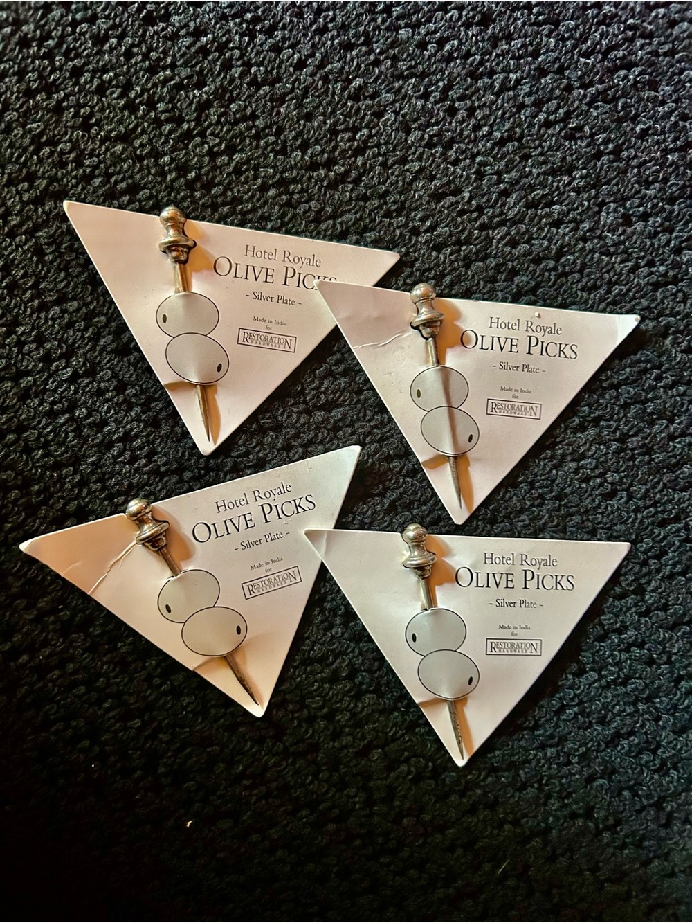 Restoration Hardware Silver Plate Olive 🫒Picks - Set of 4